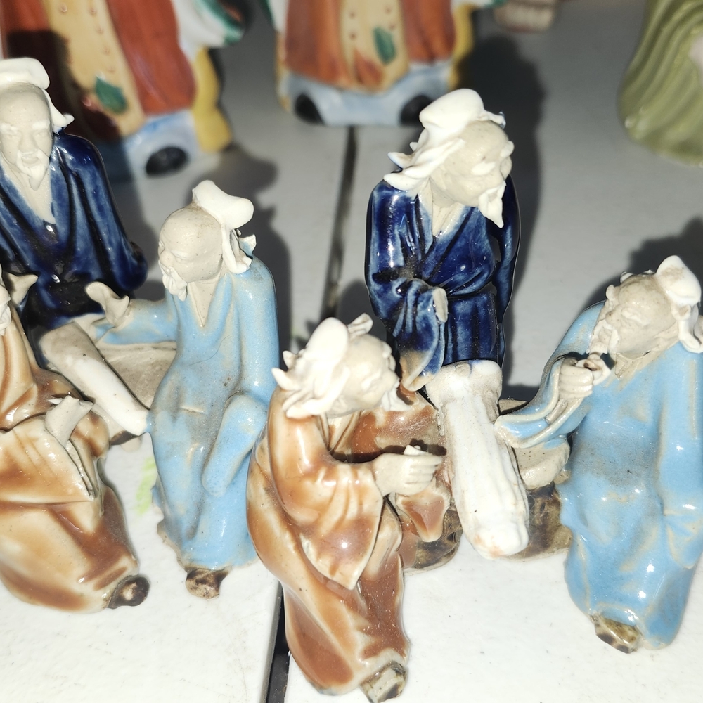 Vintage Ceramic Figurines in Blue and Brown